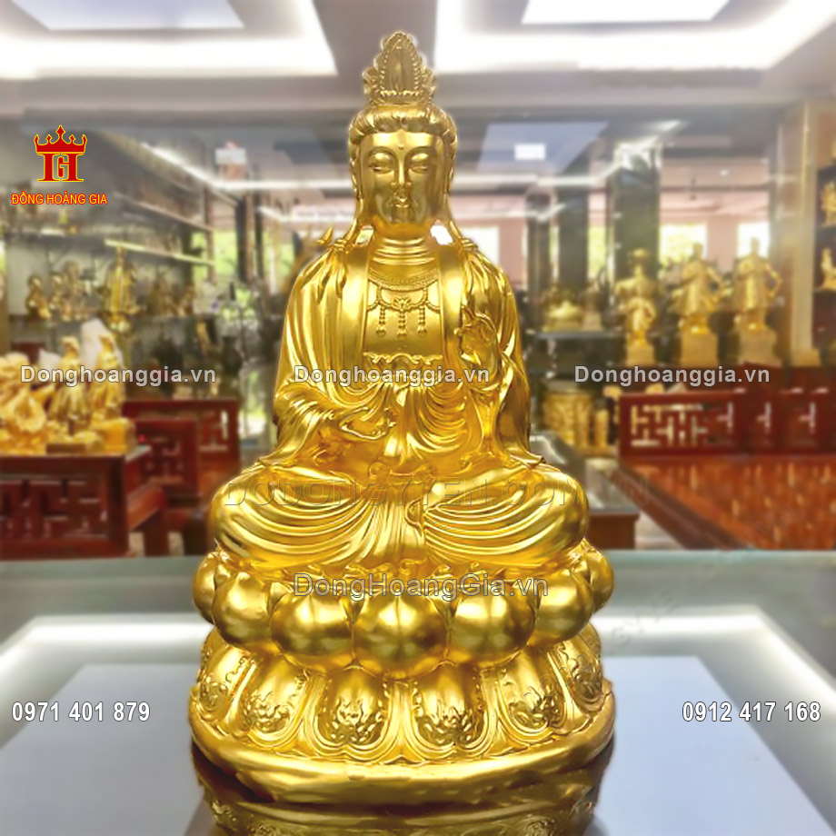 Pho tượng Phật Thích Ca Mâu Ni ngồi đế sen bằng đồng mạ vàng 24K cao cấp